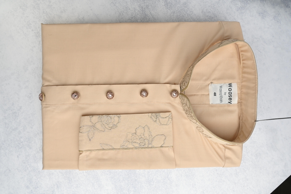 Beige Embroidered Collar Panjabi